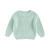 Pivanzore Baby Girl Boy Toddler Knit Sweater Cute Round Neck Long Sleeve Blouse Pullover Oversized Sweatshirt Warm Kids Tops Light Blue view 1