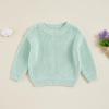 Pivanzore Baby Girl Boy Toddler Knit Sweater Cute Round Neck Long Sleeve Blouse Pullover Oversized Sweatshirt Warm Kids Tops Light Blue view 3