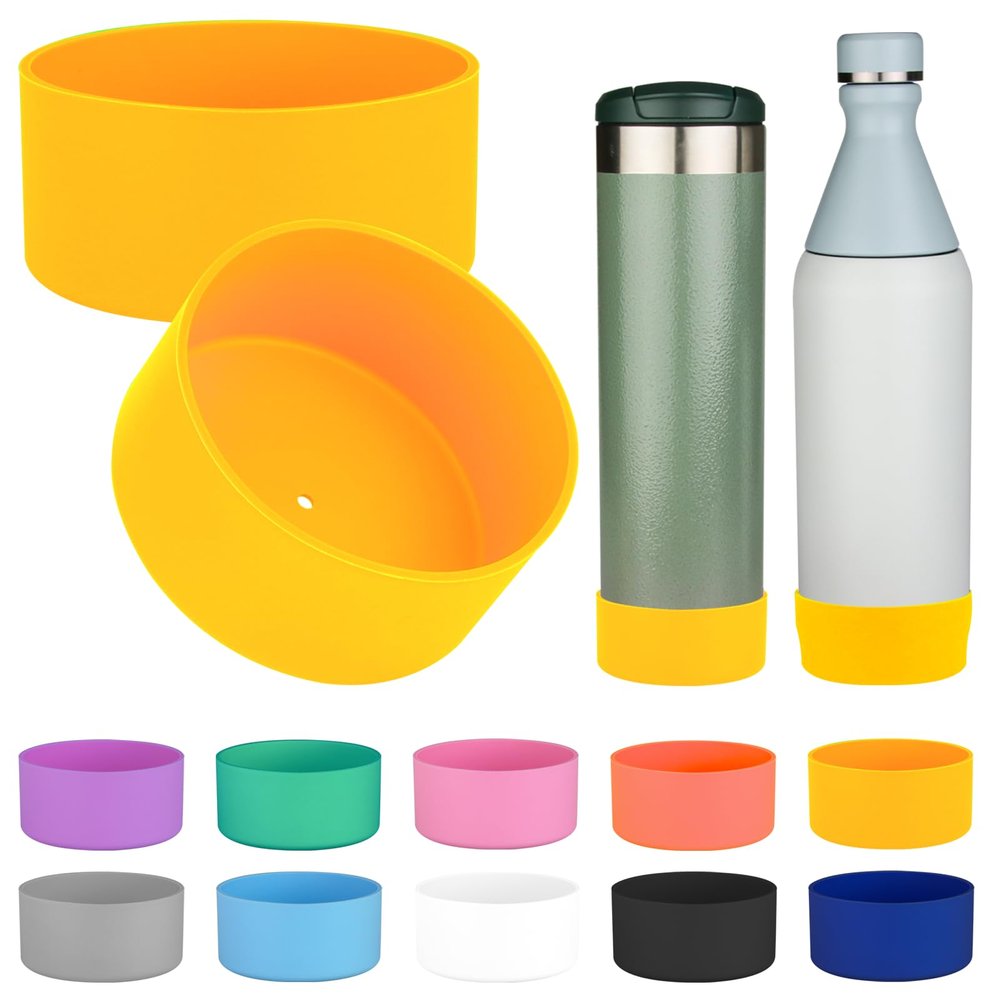 2PCS Silicone Water Bottle Boot for Stanley All Day Slim Bottle 20oz, Anti-Slip Protective Sleeve Bottom Bumper Protector for Stanley AeroLight Transit Bottle (Yellow)