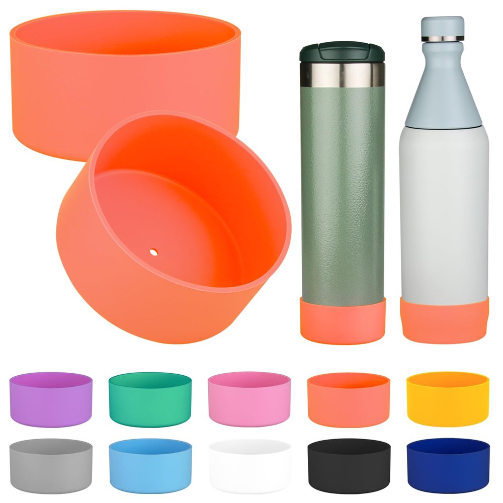 2PCS Silicone Water Boot for Stanley All Day Slim 20oz, Anti-Slip Protective Sleeve Bottom Bumper Protector for AeroLight Transit (Orange)
