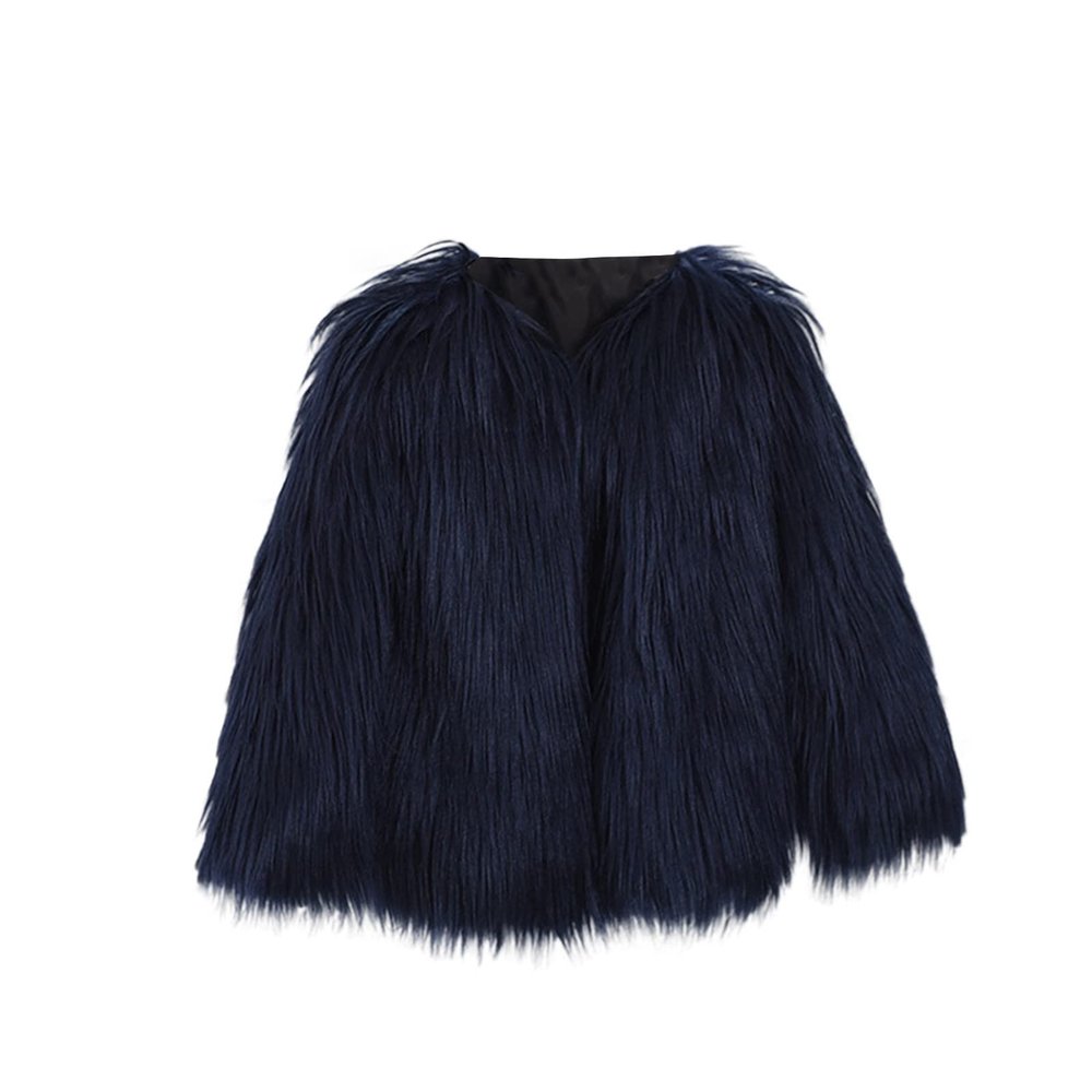 Girls Faux-Fr Jacket Coat Kids Fall Winter Thick Flece Fuzzy Warm Outwear Tops (Navy, 8-9 Years)