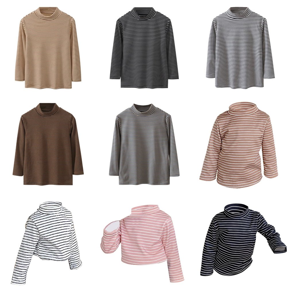 Betadog Toddler Boys Girls Thermal Tops Kids Winter Undershirt Stripe Turtleneck BaseLong Sleeve T (Coffee, 3-4 Years)