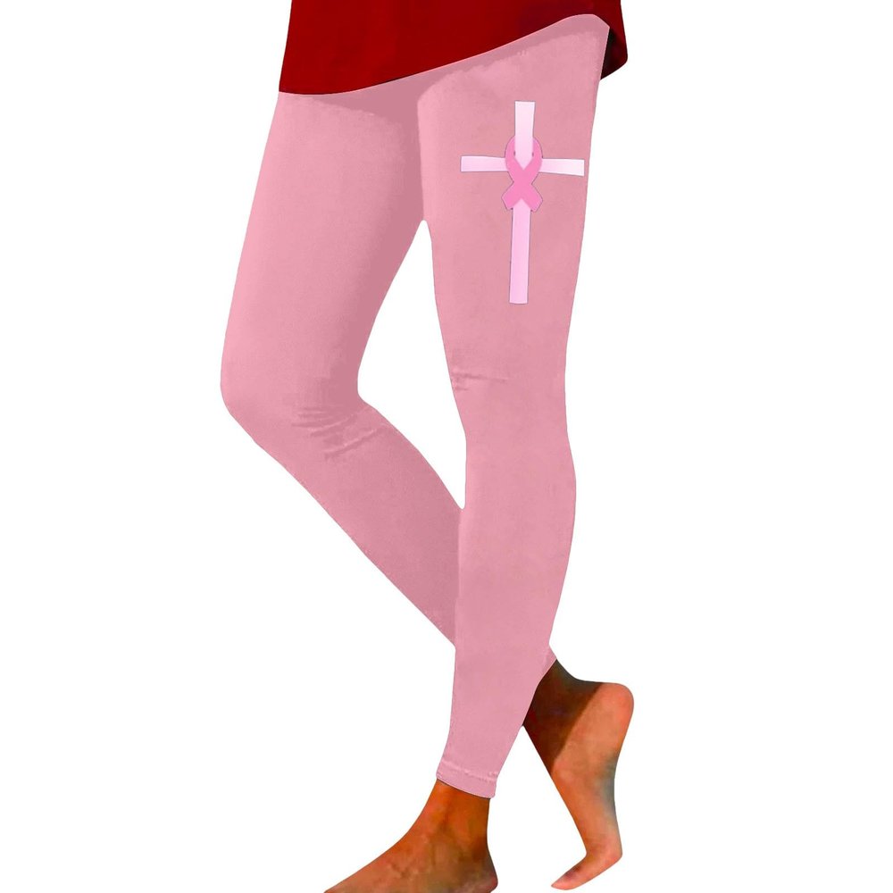 Breast Cancer Patterned Leggings for Women High Waisted Soft Yoga Pants Casual Stretch Non See Through Workout Tights