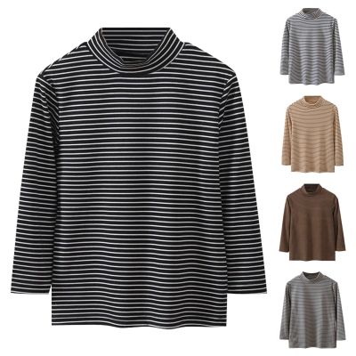 Betadog Boys Girls Thermal Tops Kids Winter Undershirt Stripe Turtleneck Baselayer Long Sleeve T (Beige, 3-4 Years)