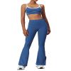 ABOCIW Workout Sets for Women 2 Piece Contrast Piping Sports Bra High Wasit Split hem Flared Leggings Gym Yoga Outfits Blue Large view 1