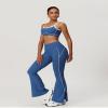 ABOCIW Workout Sets for Women 2 Piece Contrast Piping Sports Bra High Wasit Split hem Flared Leggings Gym Yoga Outfits Blue Large view 3