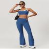 ABOCIW Workout Sets for Women 2 Piece Contrast Piping Sports Bra High Wasit Split hem Flared Leggings Gym Yoga Outfits Blue Large view 4