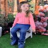 HINTINA 3T Girl Clothes Toddler Little Girls Fall Outfits Pink Sweatsuit Denim Bell Bottom Flared Jeans Pants Set Winter Clothing 3-4T Years view 2