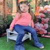 HINTINA 3T Girl Clothes Toddler Little Girls Fall Outfits Pink Sweatsuit Denim Bell Bottom Flared Jeans Pants Set Winter Clothing 3-4T Years view 3