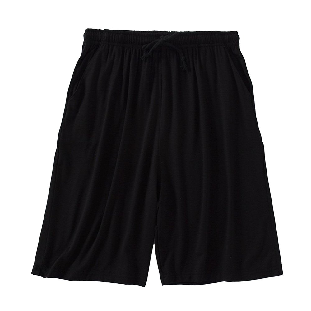 QOAAIE Men's Plus Size Pajama Shorts Soft Comfortable Breathable Lounge Shorts Casual Loose Drawstring Sleep Shorts (Black,Large)