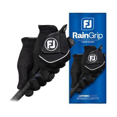FootJoy Women's RainGrip Golf Glove, Black, Medium, Pair