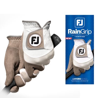 FootJoy Men's RainGrip Golf Glove, White/Grey, X-Large, Pair