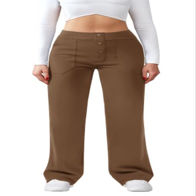JEKAOYI Womens Casual High Waist Straight Leg Pants Stretchy Button Business Dress Work Pocket Trousers