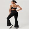 ABOCIW Workout Sets for Women 2 Piece Contrast Piping Sports Bra High Wasit Split hem Flared Leggings Gym Yoga Outfits Black Large view 2