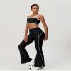 ABOCIW Workout Sets for Women 2 Piece Contrast Piping Sports Bra High Wasit Split hem Flared Leggings Gym Yoga Outfits Black Large view 4