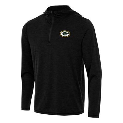 Antigua Men's Heather Black Green Bay Packers Tidy Quarter-Zip Pullover Hoodie