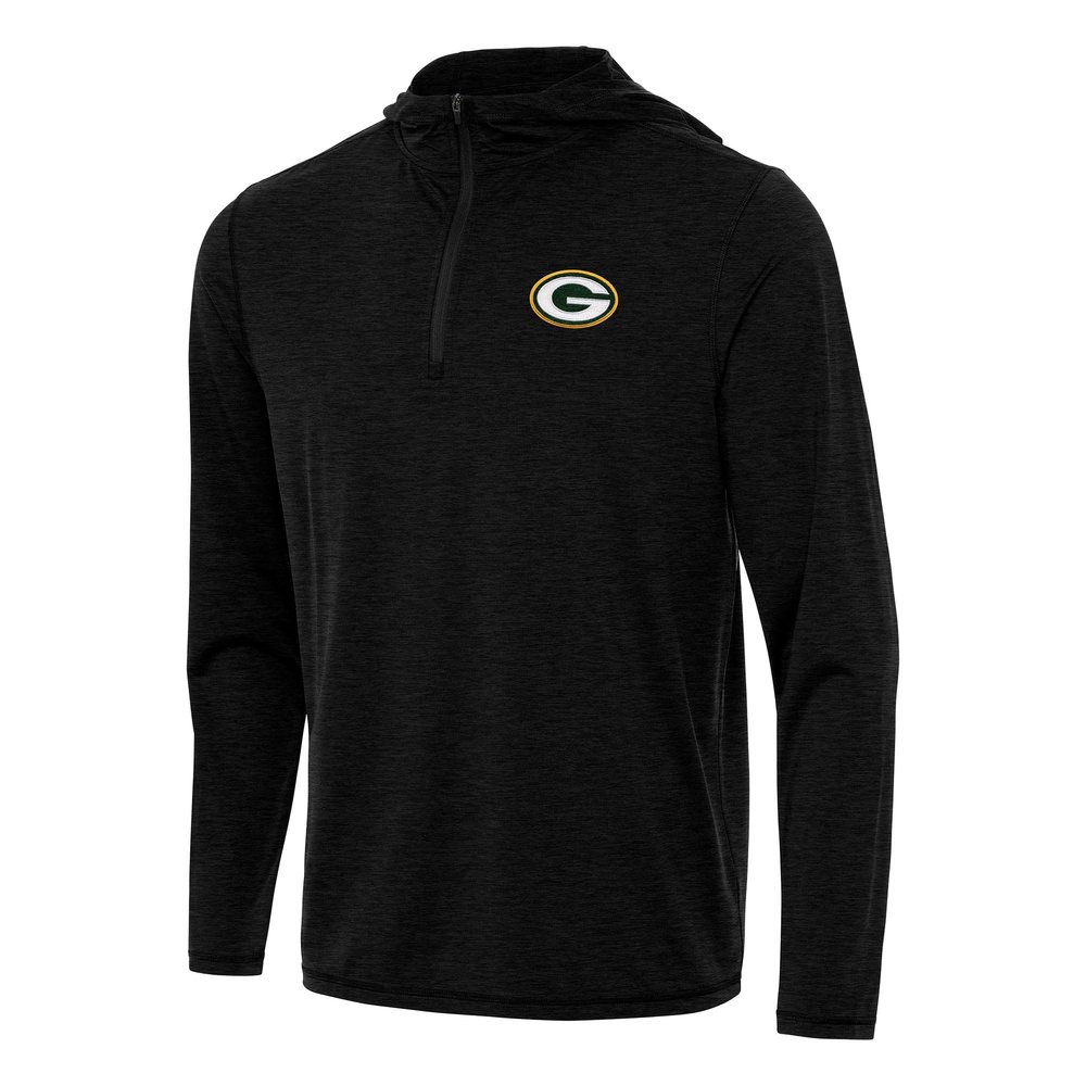 Antigua Men's Heather Black Green Bay Packers Tidy Quarter-Zip Pullover Hoodie