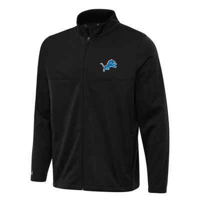 Antigua Men's Black Detroit Lions Links 2 Full-Zip Golf Jacket