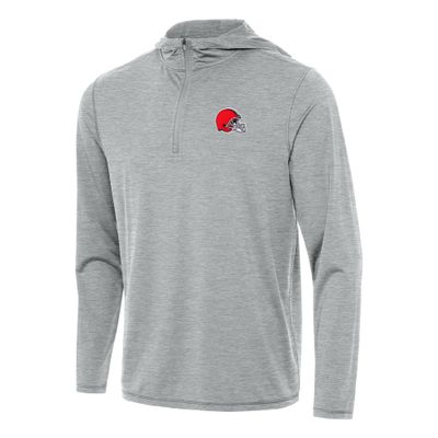 Antigua Men's Heather Gray Cleveland Browns Tidy Quarter-Zip Pullover Hoodie