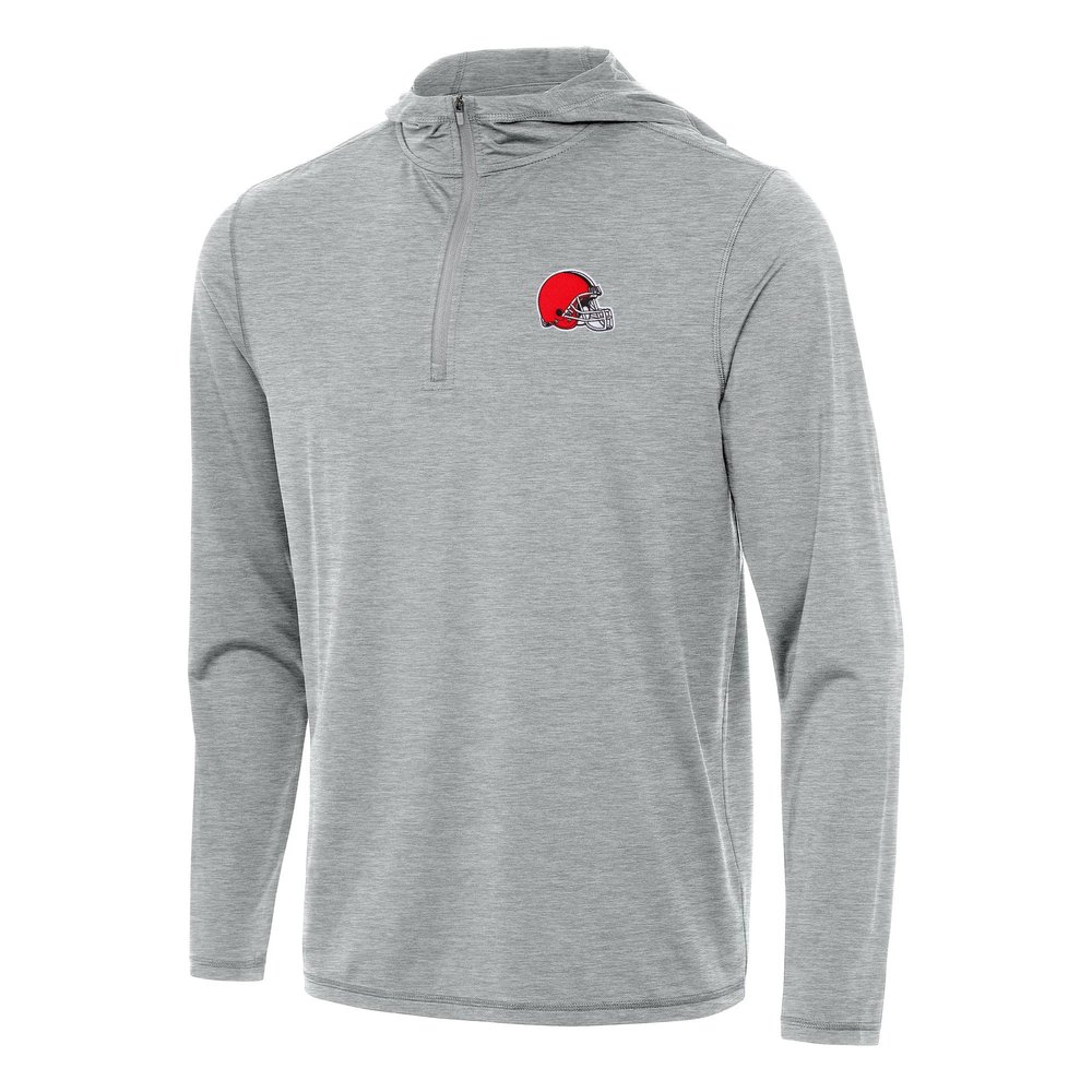 Antigua Men's Heather Gray Cleveland Browns Tidy Quarter-Zip Pullover Hoodie