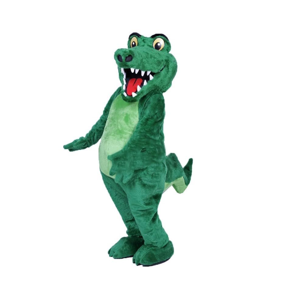 Happy Green Crocodile Mascot Costume Adult Size for Men & Women with Built-in Fan Inside the Head