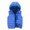 KAGAYD Kids Boys Girls Puffer Hooded Vest Winter Warm Sleeveless Padded Vest Jacket Solid Color Zip-up (Blue, 4-5 Years) view 1