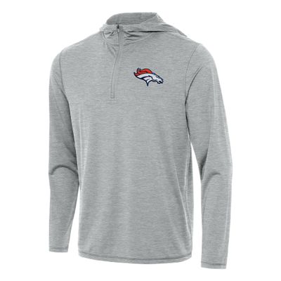 Antigua Men's Heather Gray Denver Broncos Tidy Quarter-Zip Pullover Hoodie