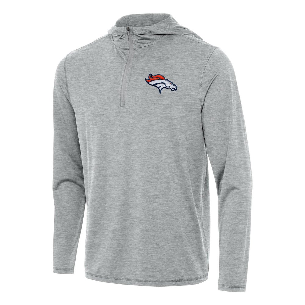 Antigua Men's Heather Gray Denver Broncos Tidy Quarter-Zip Pullover Hoodie