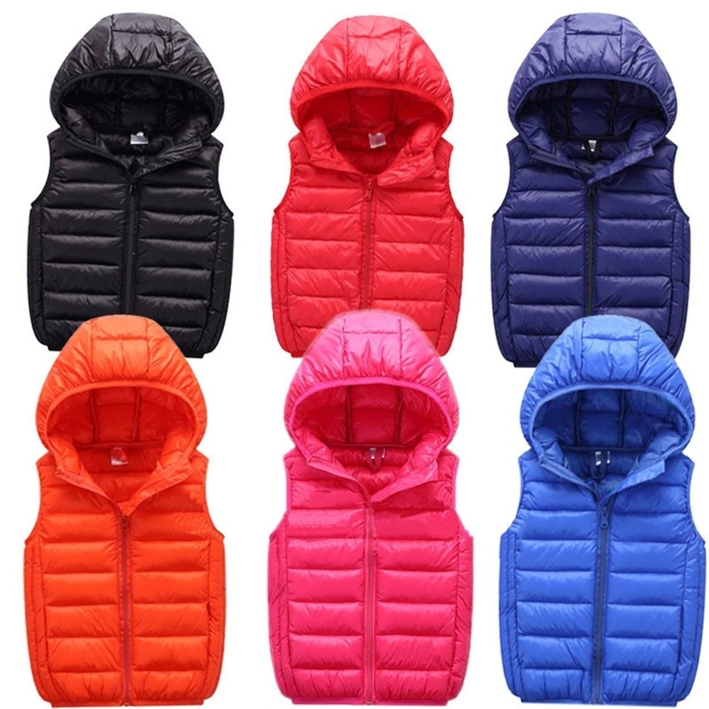 KAGAYD Puffer Hooded Vest Boy Winter Coat Shiny Girl Outwear Kids Sleeveless Jacket Down Warm (Navy, 3-4 Years)