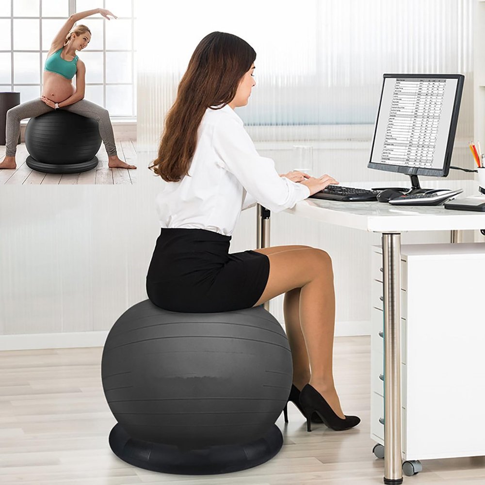 YXCUSAM Fitness Ball Chair, Portable Home Yoga Ball Chair with Inflatable Stable Base, Suitable for Adults/Pregnant Women (55cm)