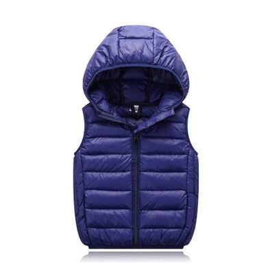 KAGAYD Kids Boys Girls Puffer Hooded Vest Winter Warm Sleeveless Padded Vest Jacket Solid Color Zip-up (Navy, 3-4 Years)