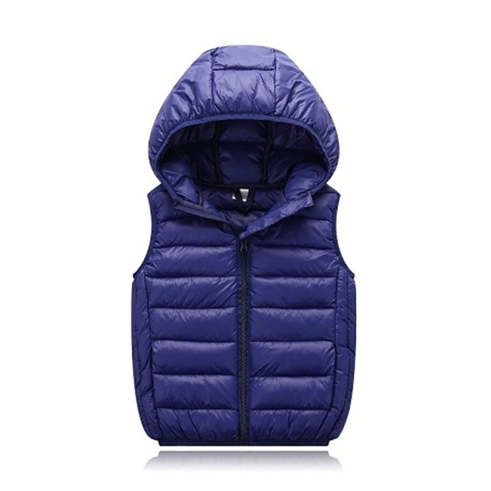 KAGAYD Kids Boys Girls Puffer Hooded Vest Winter Warm Sleeveless Padded Vest Jacket Solid Color Zip-up (Navy, 3-4 Years)