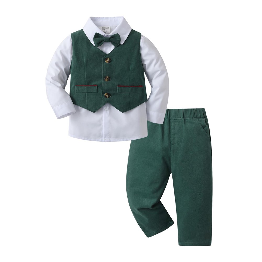 Boarnseorl Baby Boys Pants Sets,Toddler Gentleman Outfits, Infant Long Sleeve Shirt + Pants + Bow Tie + Vest,12-18M