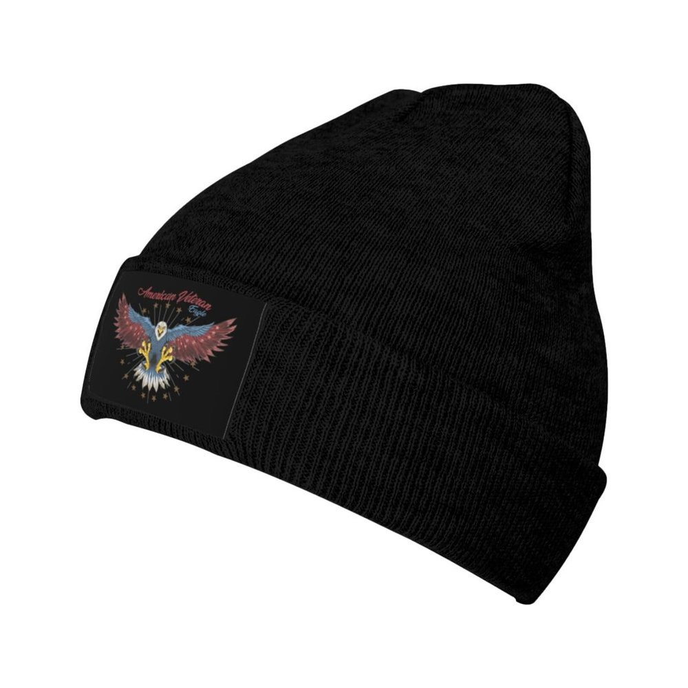 American Veteran Eagles Beanie Hat for Men Women Winter Warm Knit Hats Ski Hat Skull Cap Black