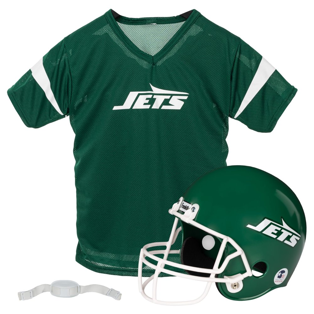 Franklin Sports New York Jets Kids Football Helmet + Jersey Set - NFL Youth Football Uniform Costume - Helmet, Jersey + Chin Strap Included - Youth Medium