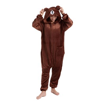 Adult Winter Teddy Bear Animal Pajamas Kigurumi Unisex Onesies Cosplay Halloween Costume Sleepwear With Zipper Pjs Suits Brown