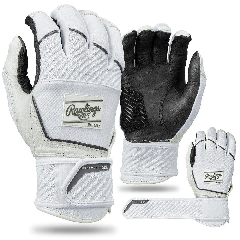 Rawlings | Womens Workhorse OKC with Compression Strap Fastpitch Batting Gloves | Charcoal/White | MED