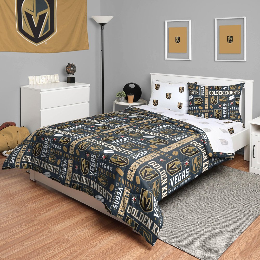 FOCO Vegas Golden Knights NHL Team Color Bed in a Bag Comforter Bedding 5 Piece Set - Twin