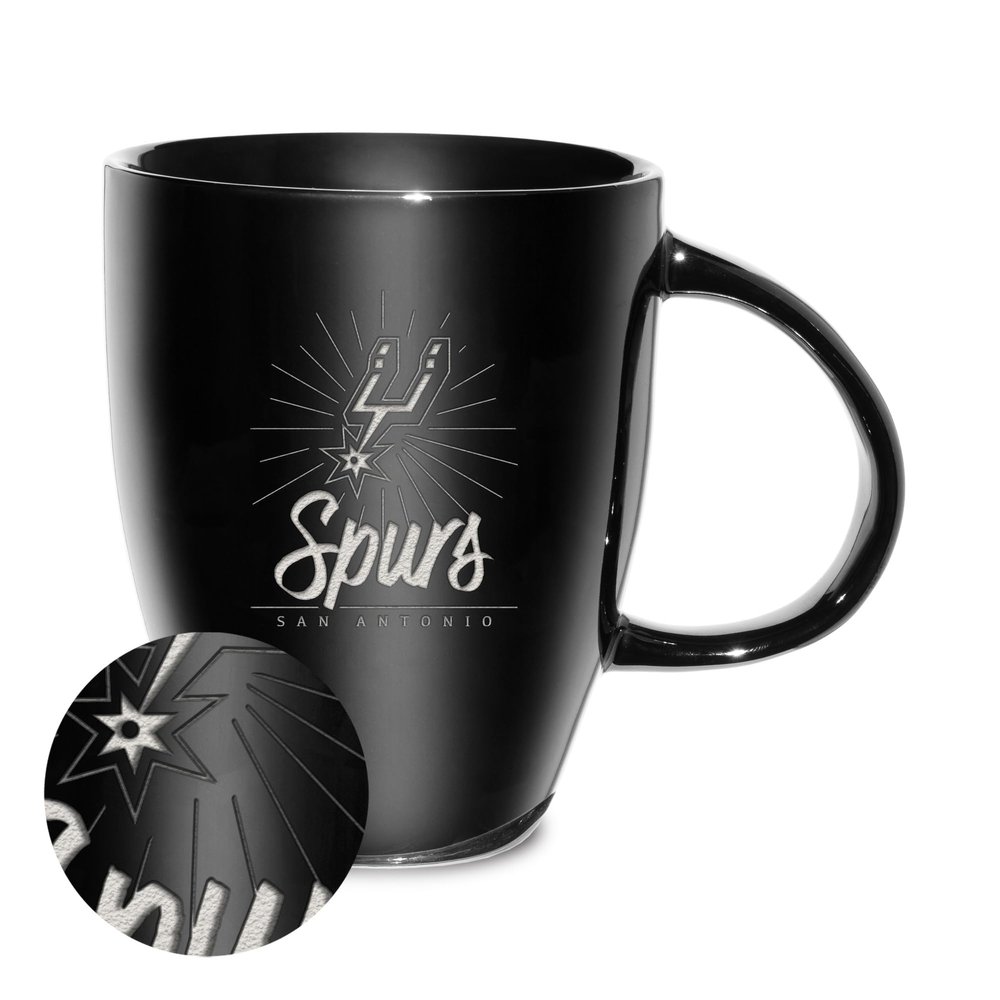 Rico Industries NBA Basketball San Antonio Spurs Sunburst 18oz Laser Engraved Ceramic Lustre Mug