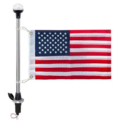 Pactrade Marine Navigation Lights for Boats LED - 24-Inch White LED Stern Light/LED Anchor Light with Removable Flat-Top Base and American Flag 12x18 Inches (78 LM, 2 NM) | Boat Navigation Lights