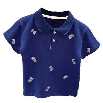 Boys Polo Shirt with Bear Printed, Short Sleeves, Kids Tshirt, (US, Age, 5 Years, 6 Years, Blue)