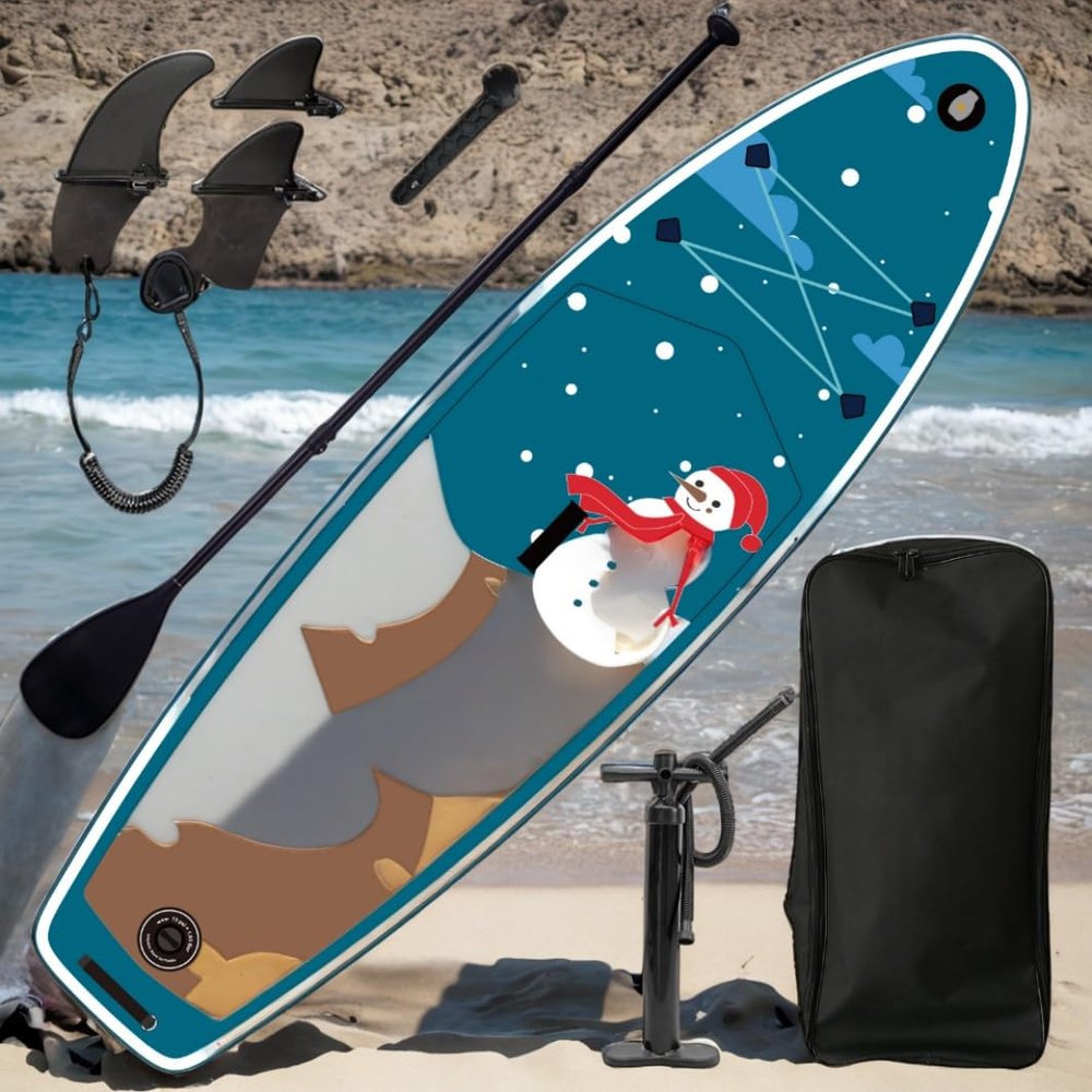 Inflatable Paddle Board for Adults Stand Up Tabla De Paddle Surf Prancha De Paddle for Surfing Rafting,with Premium Sup Accessories & Backpack, Leash, Paddle, Hand Pump (Snowman)