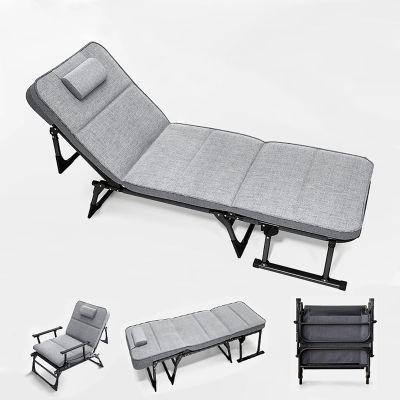 Sleeping Cots for Adults, Folding Camping Cot, Single Person Portable Fold Up Bed with Mattress, 6 Adjustable Positions, Folding Reclining Lounger for Camp, Travel, Beach, Patio, Office, Home Naps