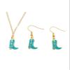 ChungLong0593 Western Cowgirl Boots Necklace Earrings Set Women's Fashion Jewelry - Blue view 1