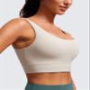CRZ YOGA Butterluxe U Back Longline Sports Bras for Women - Scoop Neck Padded Yoga Workout Crop Top with Built in Pads Mojave Tan Medium view 4