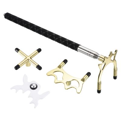 PATIKIL Retractable Billiards Cue Stick Bridge, Silicone Pool Cue Accessory with Removable Metal Low/High/Cross Bridge Head for Pool Table Competition, Gold/White