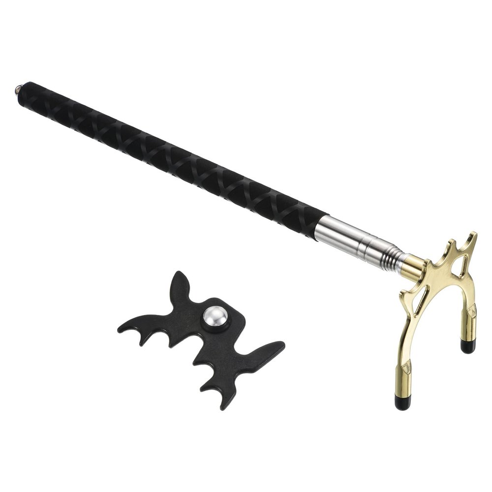 PATIKIL Retractable Billiards Cue Stick Bridge, Silicone Pool Cue Accessory with Removable Metal High Bridge Head for Pool Table Competition, Gold/Black