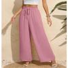 CZYINXIAN Trendy Wide Leg Dress Pants for Women Casual High Waist Trousers Pants with Pockets(Pink, Large) view 2