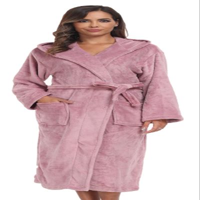 UrHot Womens Hooded Plush Bathrobe Warm Fleece Soft Long Robe Fuzzy Full Length Gown Shower Spa House Kimono for Women