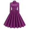 ODIZLI Women's Purple 3/4 Puff Sleeve Tie Neck Swing Dress 1950s Retro Midi Dress 50s Dresses for Women Cocktail Evening Garden Tea Party Dress 2XL view 1